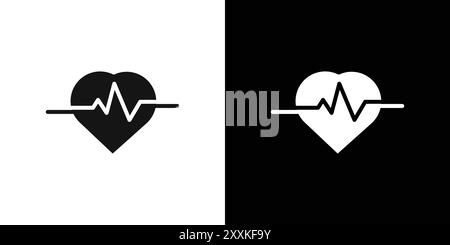 heart rate icon logo sign vector outline in black and white color Stock Vector