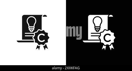 Intellectual property and copyright icon logo sign vector outline in black and white color Stock Vector