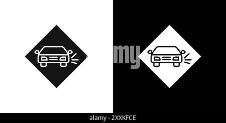 Loose chippings roadworks sign icon logo sign vector outline in black and white color Stock Vector