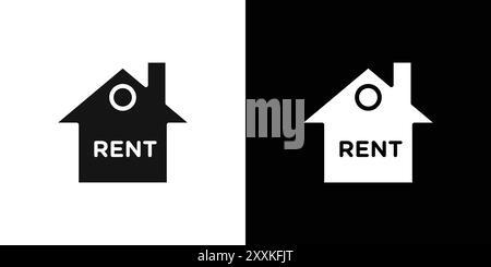 House rent icon logo sign vector outline in black and white color Stock Vector
