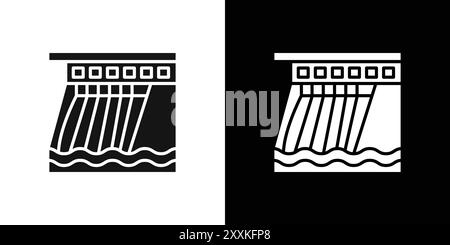 Hydroelectric dam icon logo sign vector outline in black and white color Stock Vector