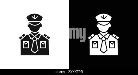 Male chief officer icon logo sign vector outline in black and white color Stock Vector