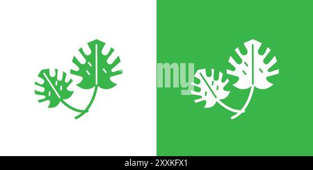 Monstera leaves icon logo sign vector outline in black and white color Stock Vector