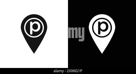 Parking icon logo sign vector outline in black and white color Stock Vector