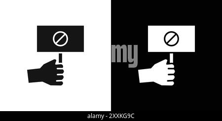 Protest banner in hand icon logo sign vector outline in black and white color Stock Vector