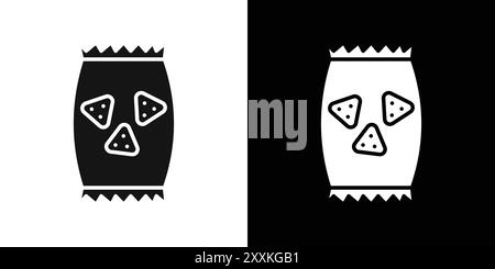 Potato chips Snacks bag icon logo sign vector outline in black and white color Stock Vector