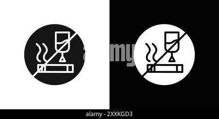No alcohol and cigarettes icon logo sign vector outline in black and white color Stock Vector