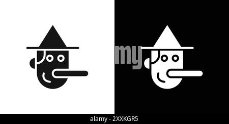 Pinocchio icon logo sign vector outline in black and white color Stock Vector