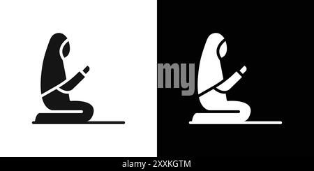 Praying Muslim Woman in Hijab icon logo sign vector outline in black and white color Stock Vector