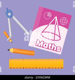 Math equipment illustration. Mathematics book stationery vector. Maths education Stock Vector