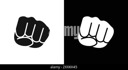 punch fist hand icon logo sign vector outline in black and white color Stock Vector