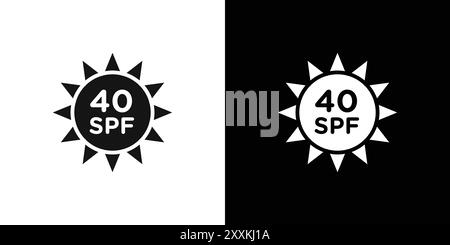 Sun protection factor 40 icon logo sign vector outline in black and white color Stock Vector