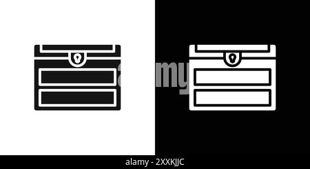 Wooden chest icon logo sign vector outline in black and white color Stock Vector