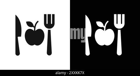 Vegetarian food icon logo sign vector outline in black and white color ...