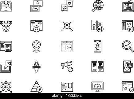 Seo and sem icons collection is a vector illustration with editable stroke. Stock Vector