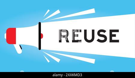Color megaphone icon with word reuse in white banner on blue background Stock Vector