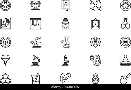 Biochemistry icons collection is a vector illustration with editable stroke. Stock Vector