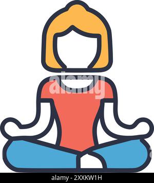 Peaceful meditation pose. This colorful icon showcases a person finding tranquility in a relaxed meditation posture, symbolizing mindfulness and well- Stock Vector