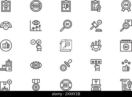 Quality control icons collection is a vector illustration with editable stroke. Stock Vector