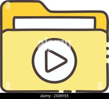 Video file folder icon. Yellow folder icon with play button inside. Simple vector illustration of video file, digital storage, or media content. Stock Vector