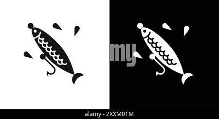 Bait Fishing Minnow icon Vector symbol or sign set collection in black and white outline Stock Vector