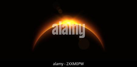 Planet eclipse, glowing flare on the horizon, sunrise over the globe. Crescent planet edge. Stock Vector
