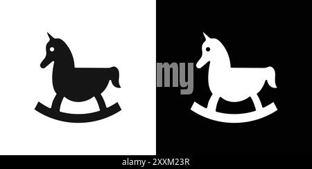 Toy horse rocking chair icon Vector symbol or sign set collection in black and white outline Stock Vector