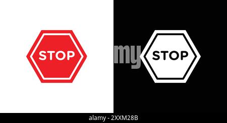 Stop Sign Icon Vector symbol or sign set collection in black and white outline Stock Vector