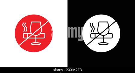No alcohol and cigarettes icon Vector symbol or sign set collection in black and white outline Stock Vector