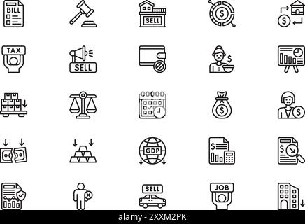 Economic crisis icons collection is a vector illustration with editable stroke. Stock Vector