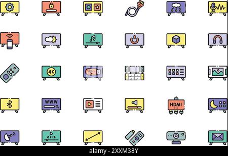 Smart tv icons collection is a vector illustration with editable stroke. Stock Vector