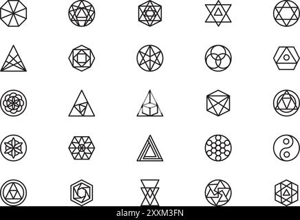 Sacred geometry icons collection is a vector illustration with editable stroke. Stock Vector