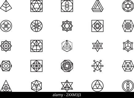 Sacred geometry icons collection is a vector illustration with editable stroke. Stock Vector