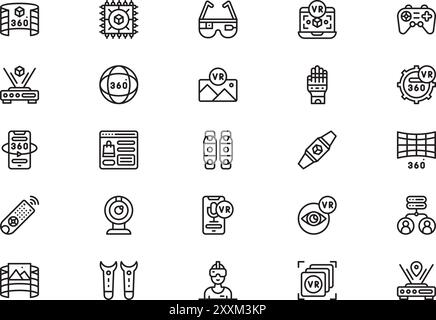 Virtual reality icons collection is a vector illustration with editable stroke. Stock Vector
