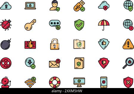 Web security icons collection is a vector illustration with editable stroke. Stock Vector