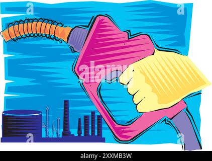 Abstract Clipart of petroleum production process and hand catch Gasoline Handgun vector Stock Vector