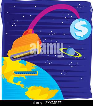 stock photo earth is getting plugged people are under government surveillance. Stock Vector