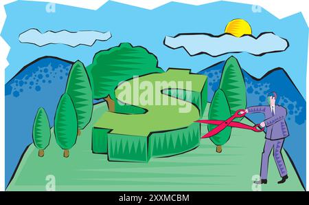 Investment vector concept businessman cutting and harvesting his money plant Stock Vector