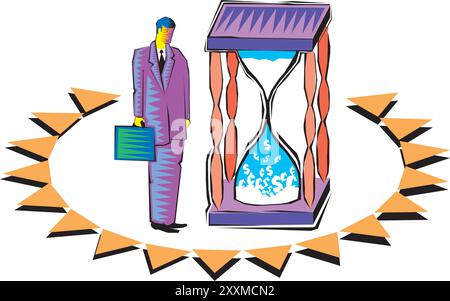 Clip Art of Sand running through the bulbs of an hourglass measuring the passing time in a countdown to a deadline vector Stock Vector