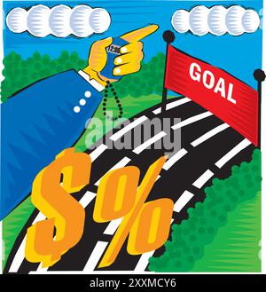 Clip Art of Business goals flat vector businessman starting in track with hand design vector illustration Stock Vector