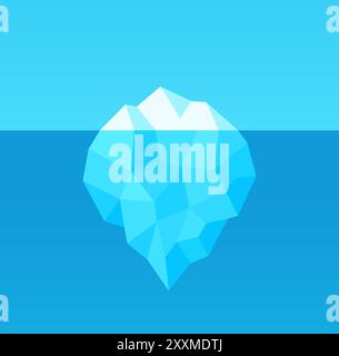 Low poly cartoon iceberg with hidden underwater part. Simple geometric design for infographic template. Vector illustration. Stock Vector