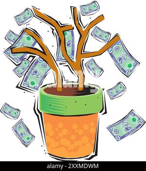 money tree plant with coin dollar. Business profit investment, finance education, earning income, business growth 3d icon concept vector illustration Stock Vector