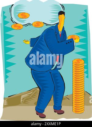 a man tossing money in mid air businessman throwing away money design vector illustration Stock Vector