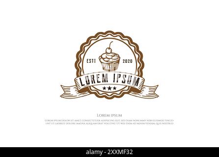 Vintage Retro Cupcake Stamp Label Seal Logo Design Vector Stock Vector