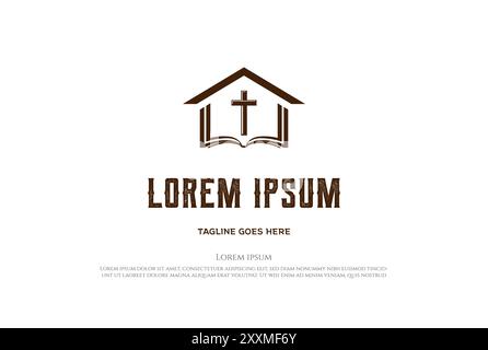 Simple Jesus Christian Cross with Bible for Church Chapel or School Logo Design Vector Stock Vector