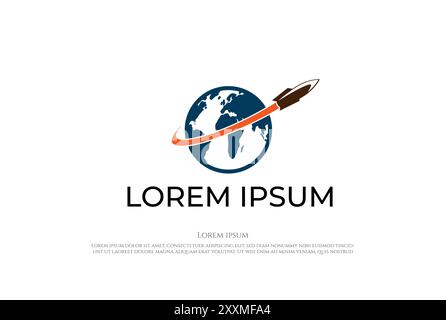 World Globe with Rocket for Science Expedition Logo Design Vector Stock Vector