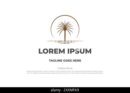 Sunset Sunrise Arabian Middle East Palm Date Tree with Desert Logo Design Vector Stock Vector