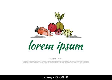 Fresh Organic Carrot Broccoli Bit Tomato Vegetable Logo Design Vector Stock Vector