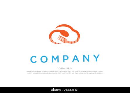 Spoon Fork with Chef Hat for Food Cloud Technology Logo Design Vector Stock Vector