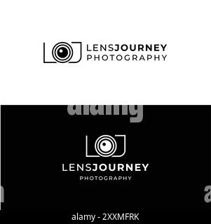 lens Journey Photography minimal logo design Stock Vector